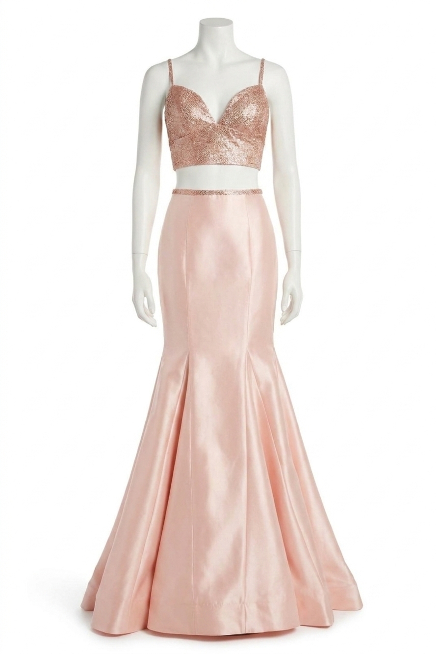 NEW SHERRI HILL two-piece mikado mermaid prom dress in blush